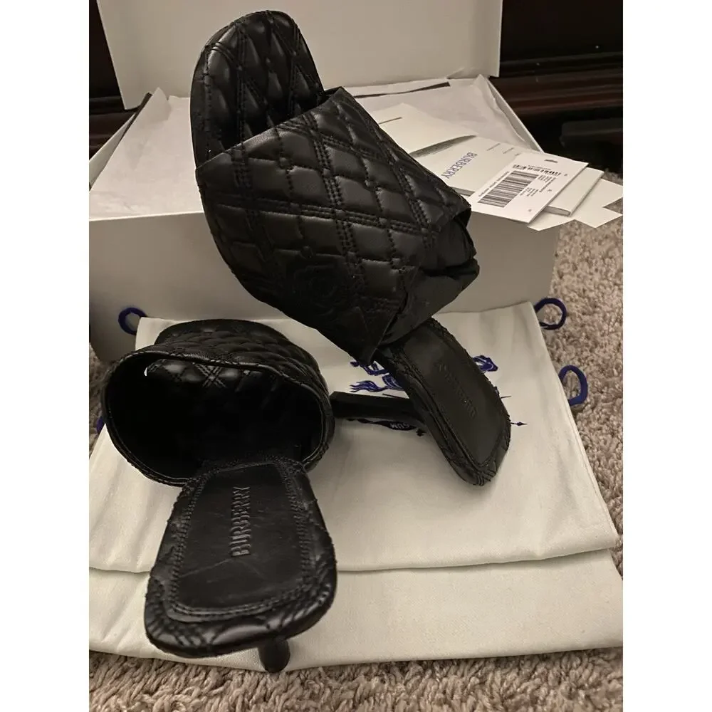 Burberry Quilted Leather Mule Blk NIB Sz 7 Authentic - Picture 2 of 10